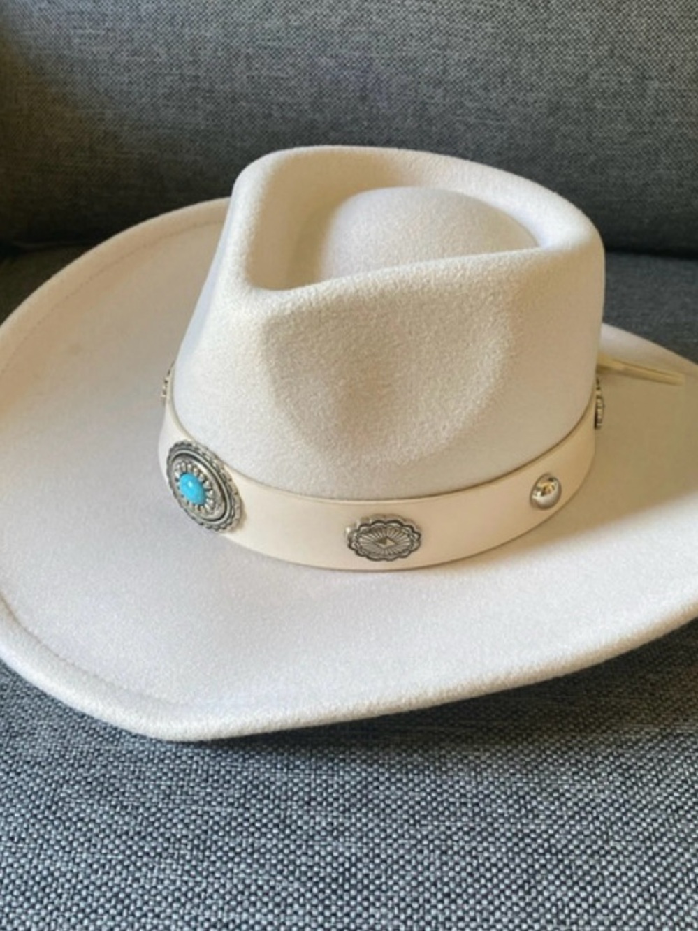 Cream Western Felt Hat with Concho Band and Turquoise Accent